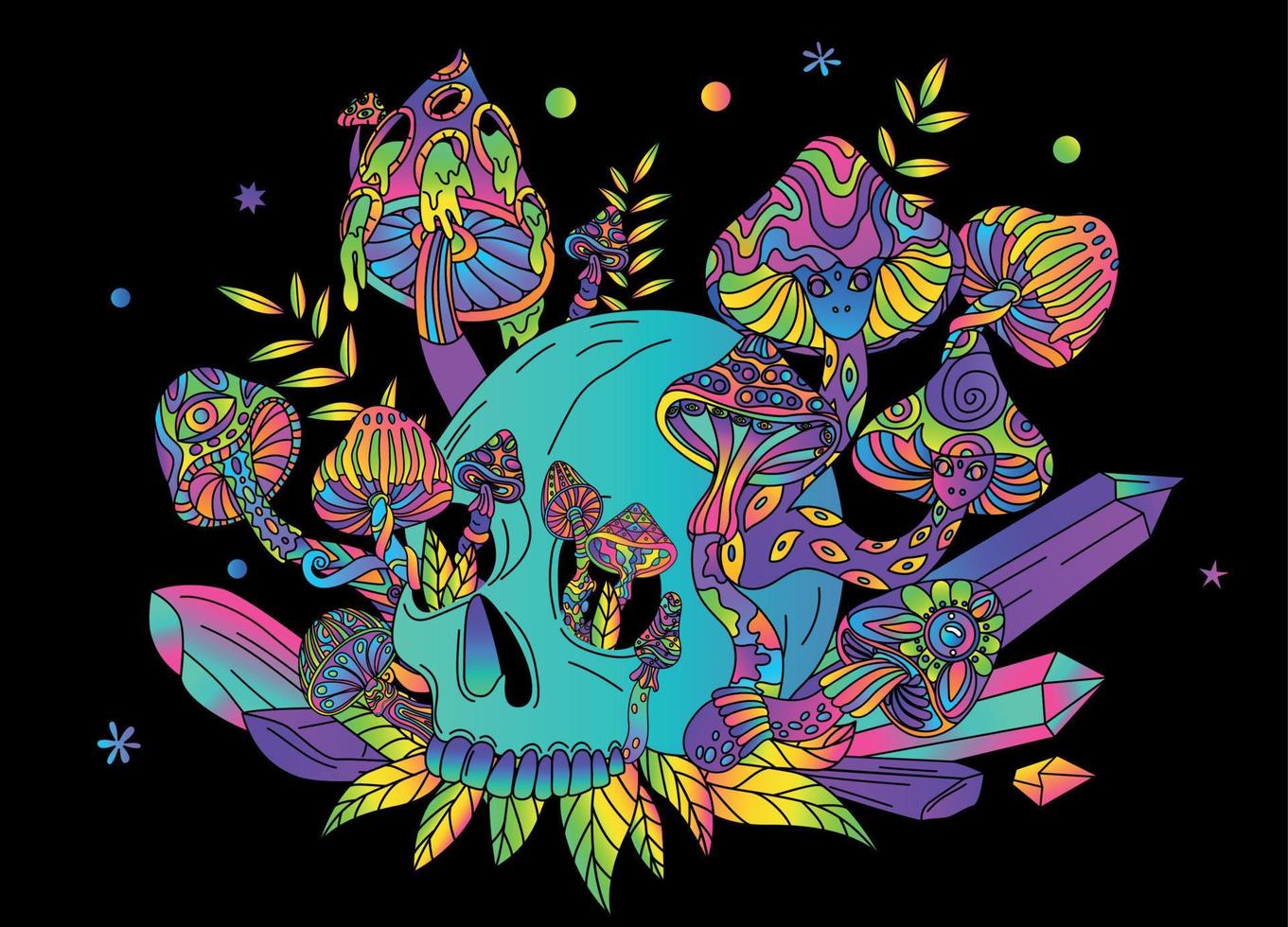 Trippy Mushroom Skull Composition vector