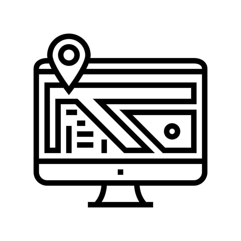 monitor de computadora mapa ubicación línea icono vector ilustración