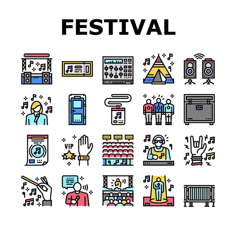 Music Festival Band Equipment Icons Set Vector