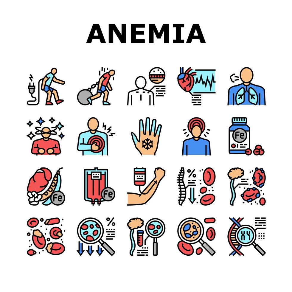 Anemia Patient Health Problem Icons Set Vector