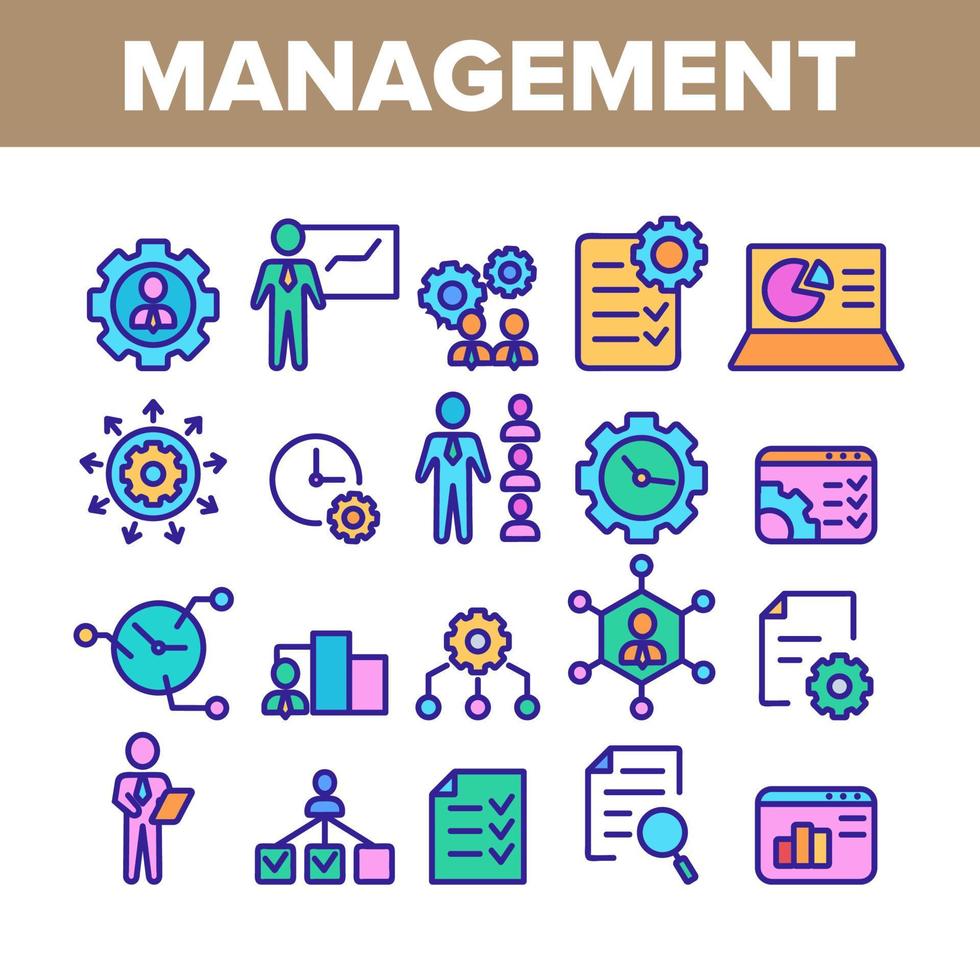 Management Collection Elements Icons Color Set Vector