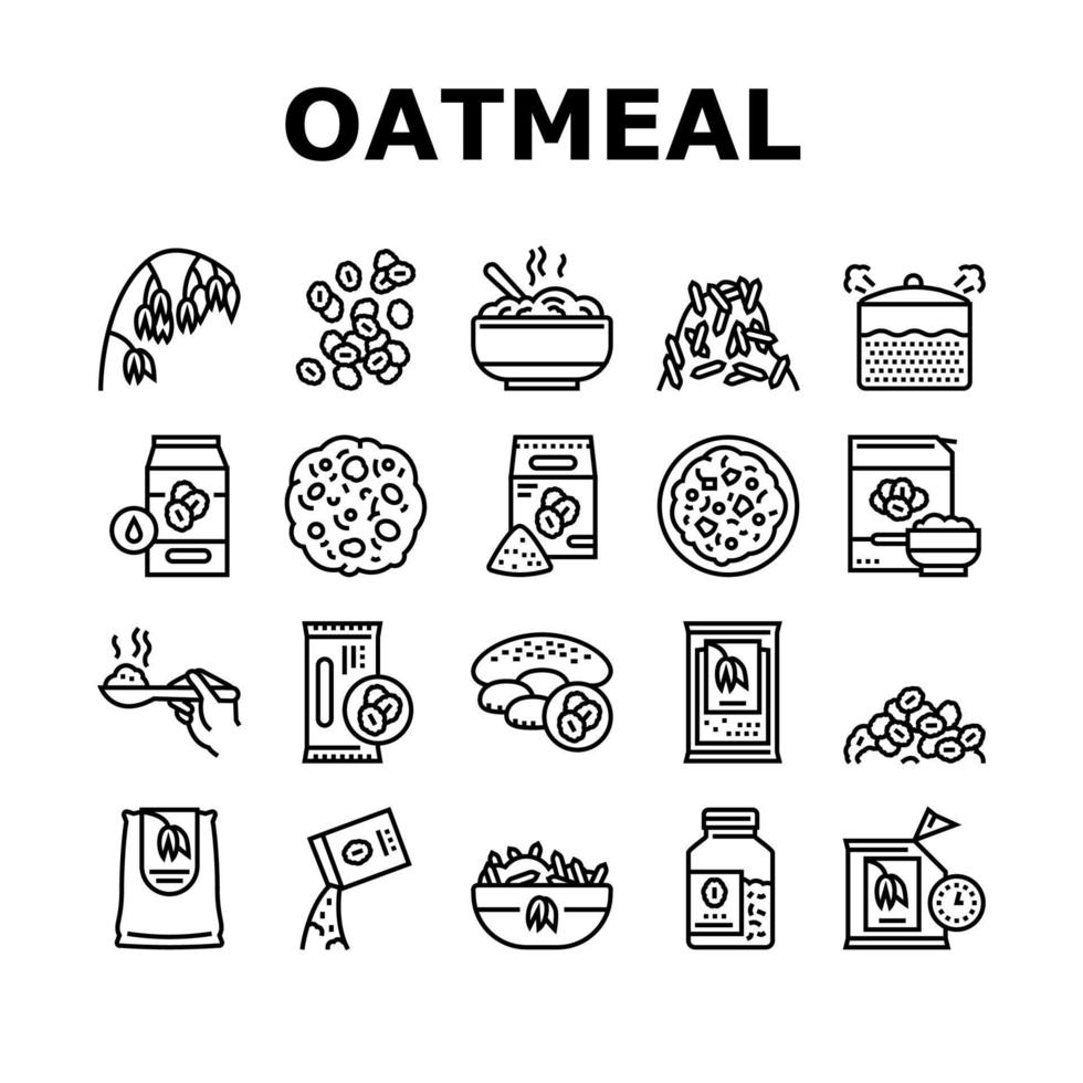 Oatmeal Nutrition Collection Icons Set Vector