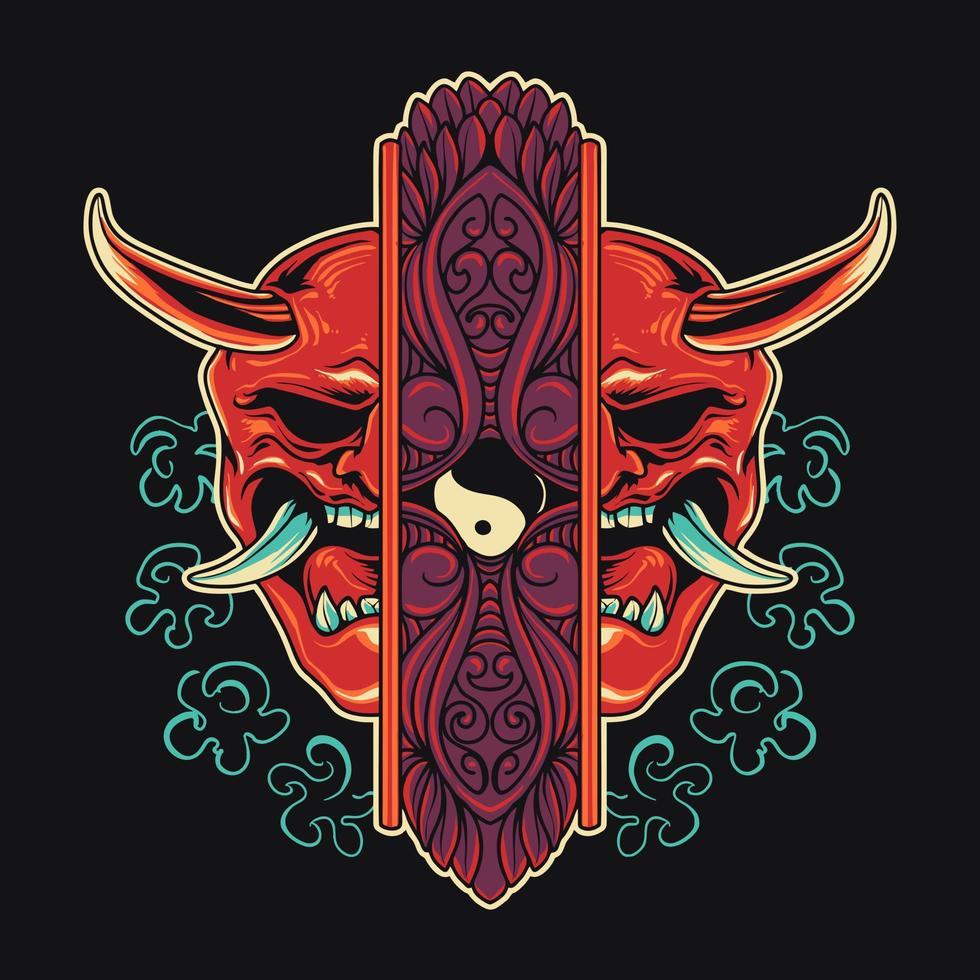 oni máscara ornamento vector retro ilustración