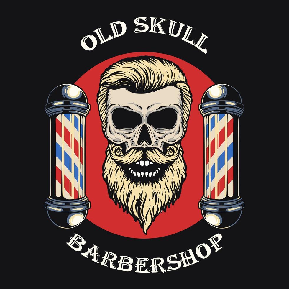 Skull Barbershop Retro Vector Illustration