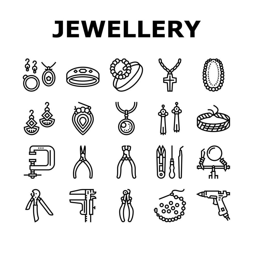 Handmade Jewellery Collection Icons Set Vector