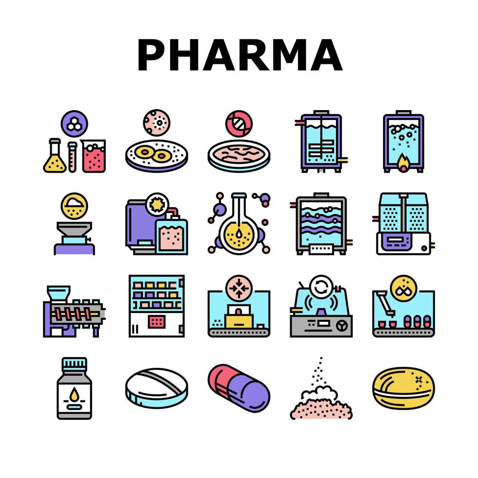 Pharmaceutical Production Factory Icons Set Vector