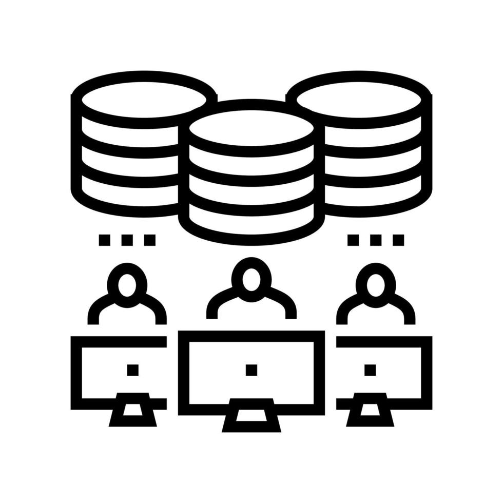 team working at computers digital processing line icon vector illustration