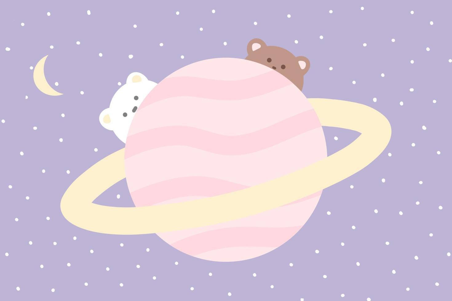 Cute bear and space with pastel color vector