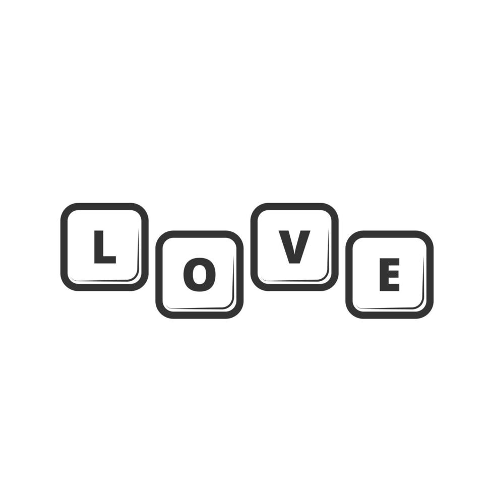 Words of love letters in a outline square. Vector illustration. Design for print on posters, banners. The text is white on a white background.
