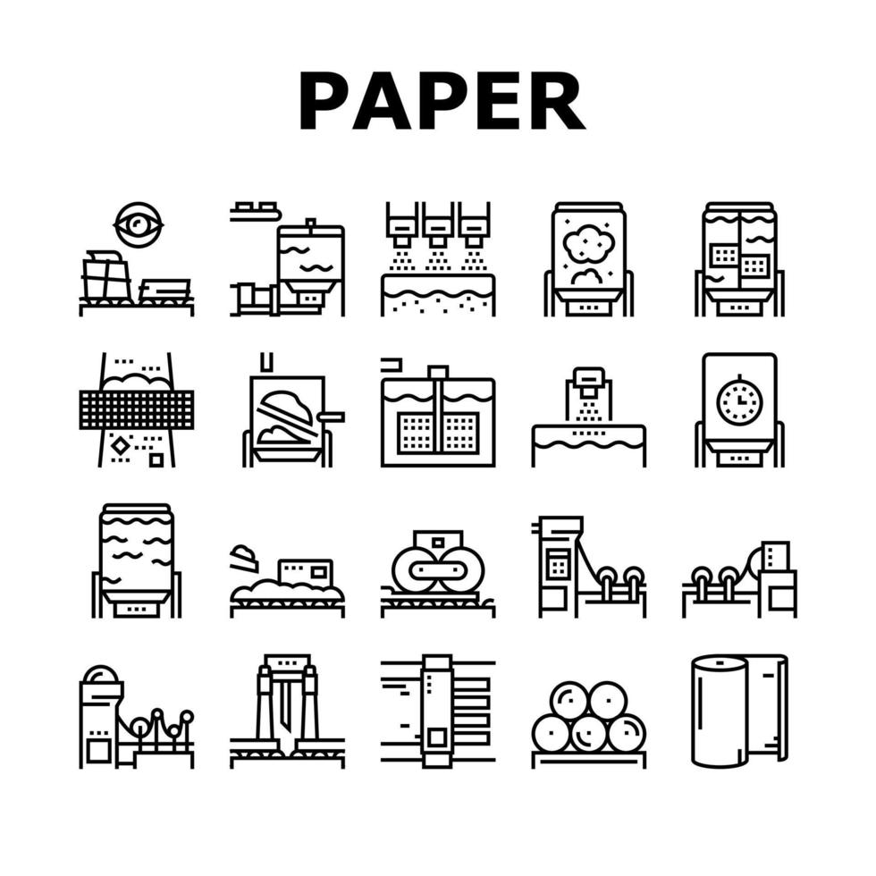 Paper Production Plant Collection Icons Set Vector
