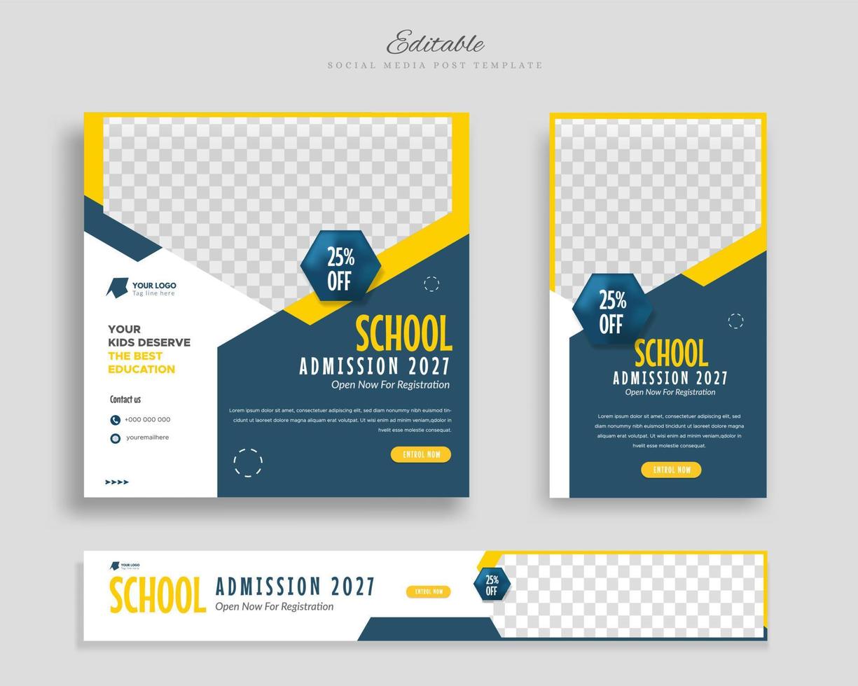 School admission sosial media post template and web banner for internet ads vector