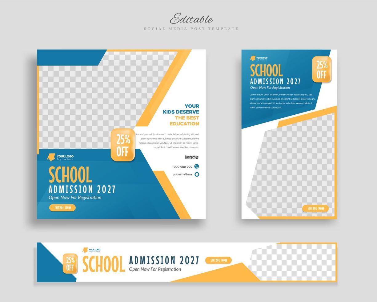 School admission sosial media post template and web banner for internet ads vector