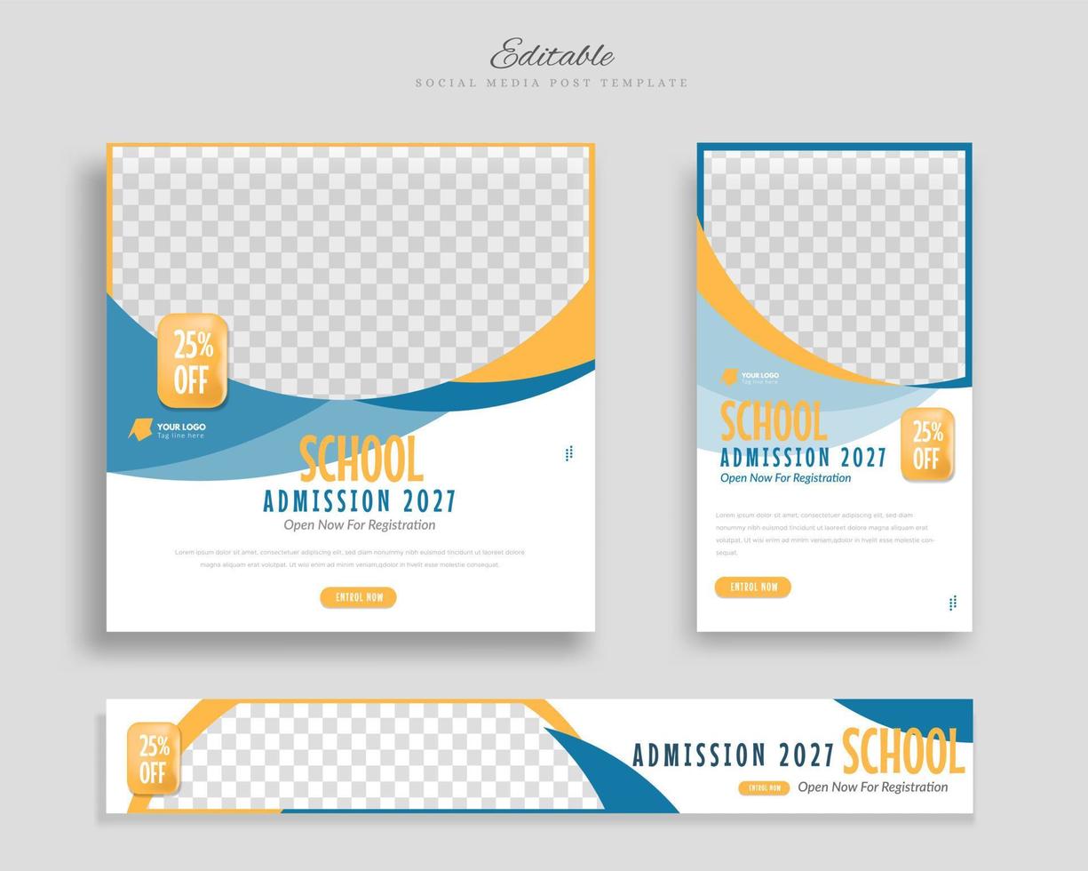 School admission sosial media post template and web banner for internet ads vector