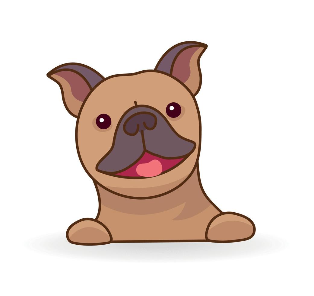 bulldog francés feliz o frenchie de pie de cara completa. raza de perro divertido aislado sobre fondo blanco. ilustración de vector colorido en estilo de dibujos animados plana