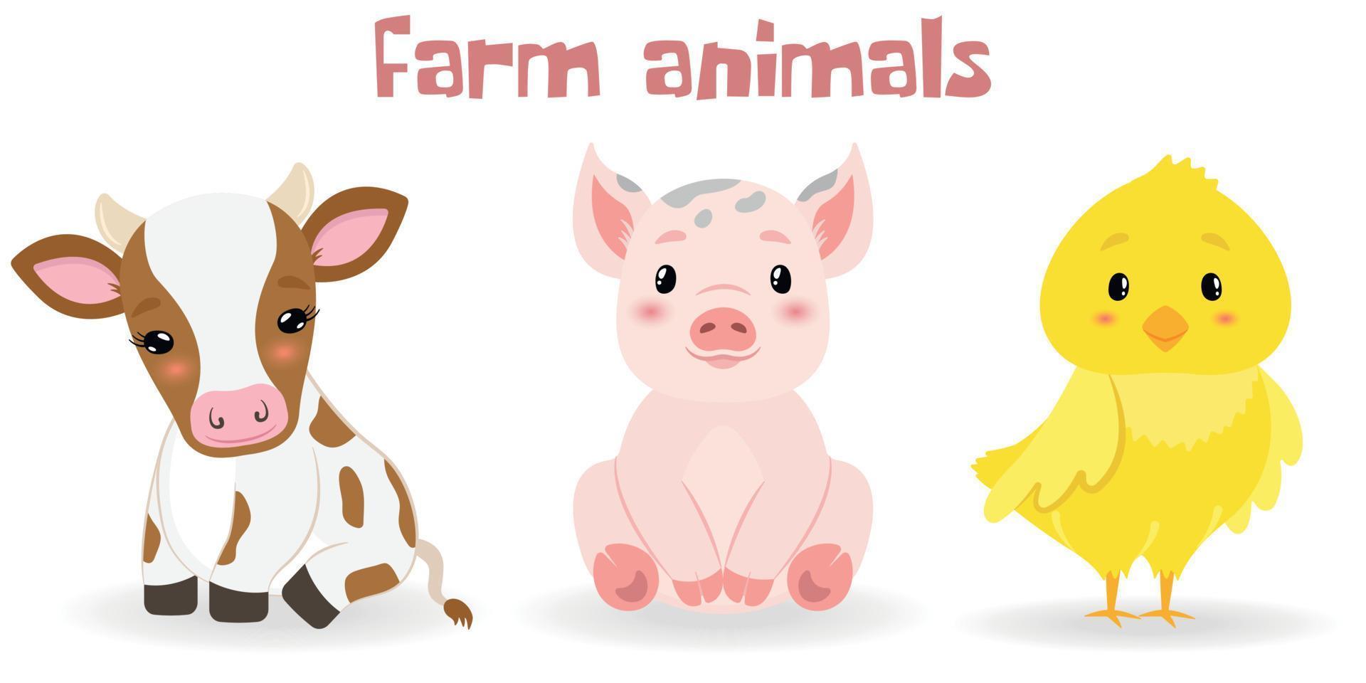 Cute Farm Animals Vector Set