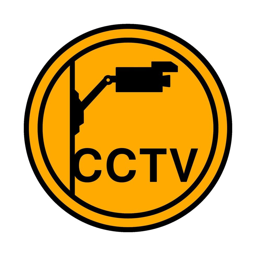 Download warning sticker template there cctv orange color circle shape vector