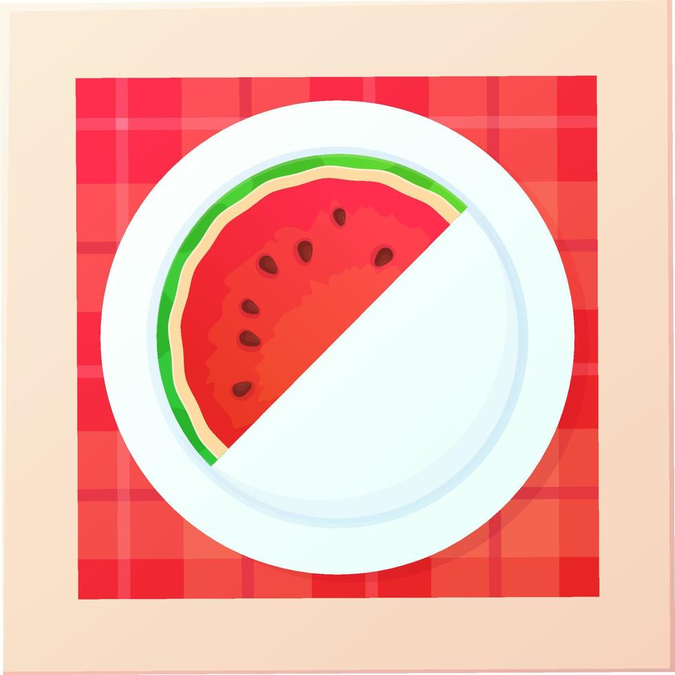 Photo of Half watermelon piece. Summer fruit berry, fresh juice, exotic food, tropical dessert concept. Stock vector illustration in realistic cartoon style isolated on white background