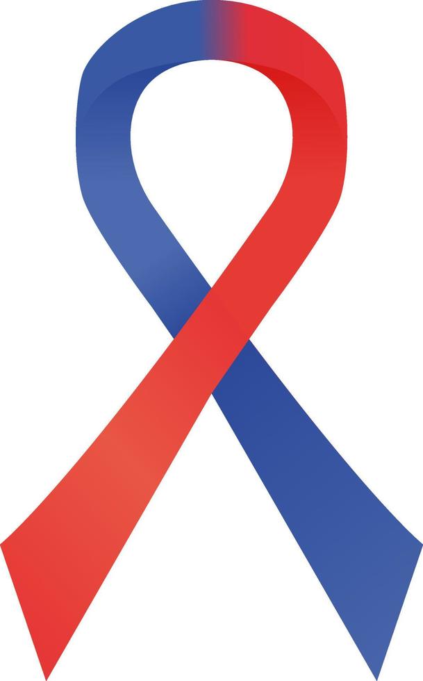 Red and blue awareness ribbon. supports Noonan Syndrome, Sudden Arrhythmia Death Syndromes SADS , Congenital Heart Defect CHD , Hypoplastic Left Heart Syndrome HLHS , and Pulmonary Fibrosis vector