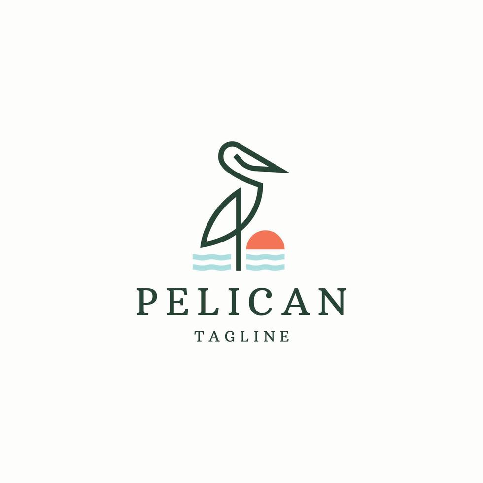 Ilustración de vector plano de plantilla de diseño de icono de logotipo de pájaro pelícano