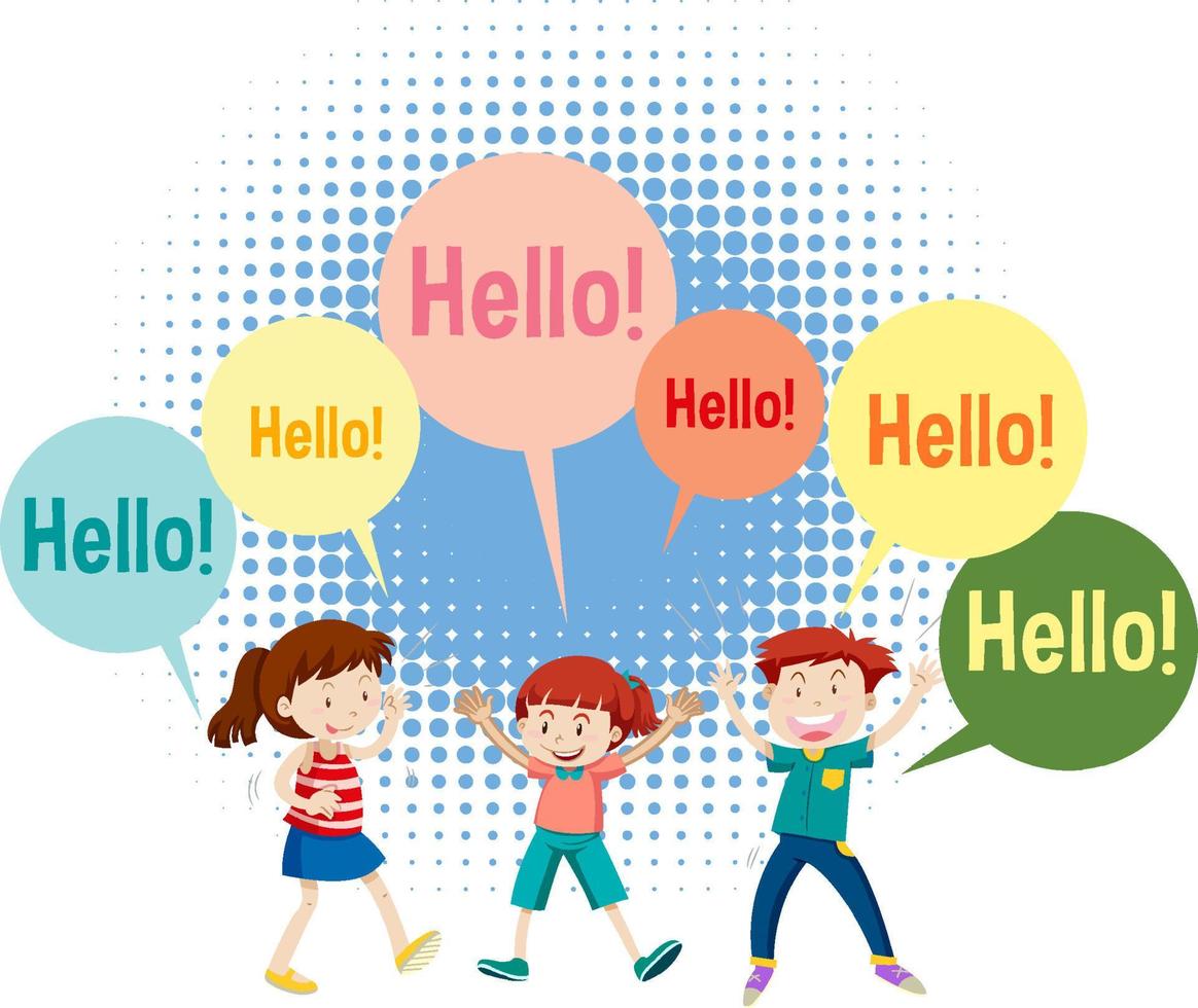 Hello speech bubbles with cartoon character vector