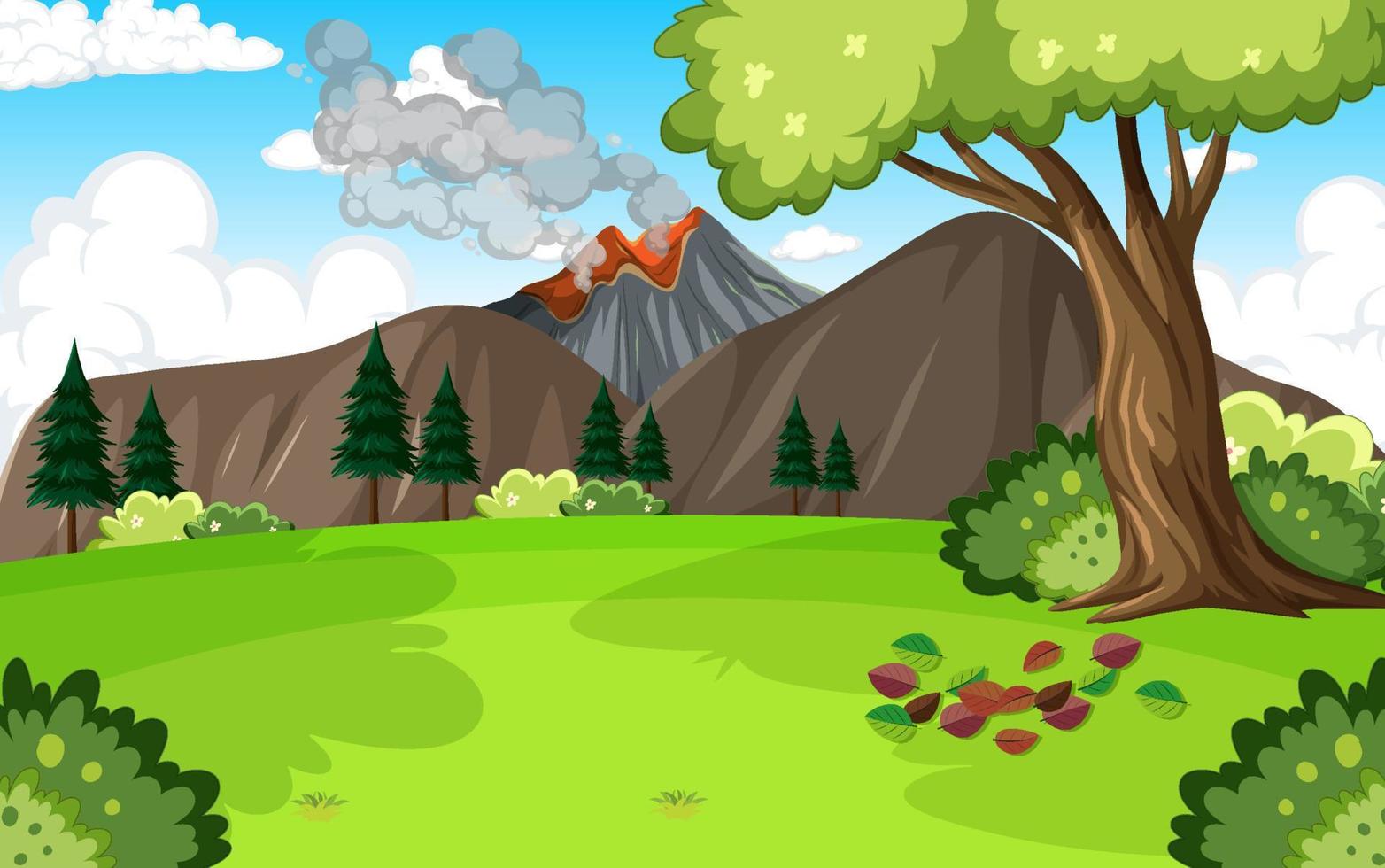 Background scene with volcano and forest vector