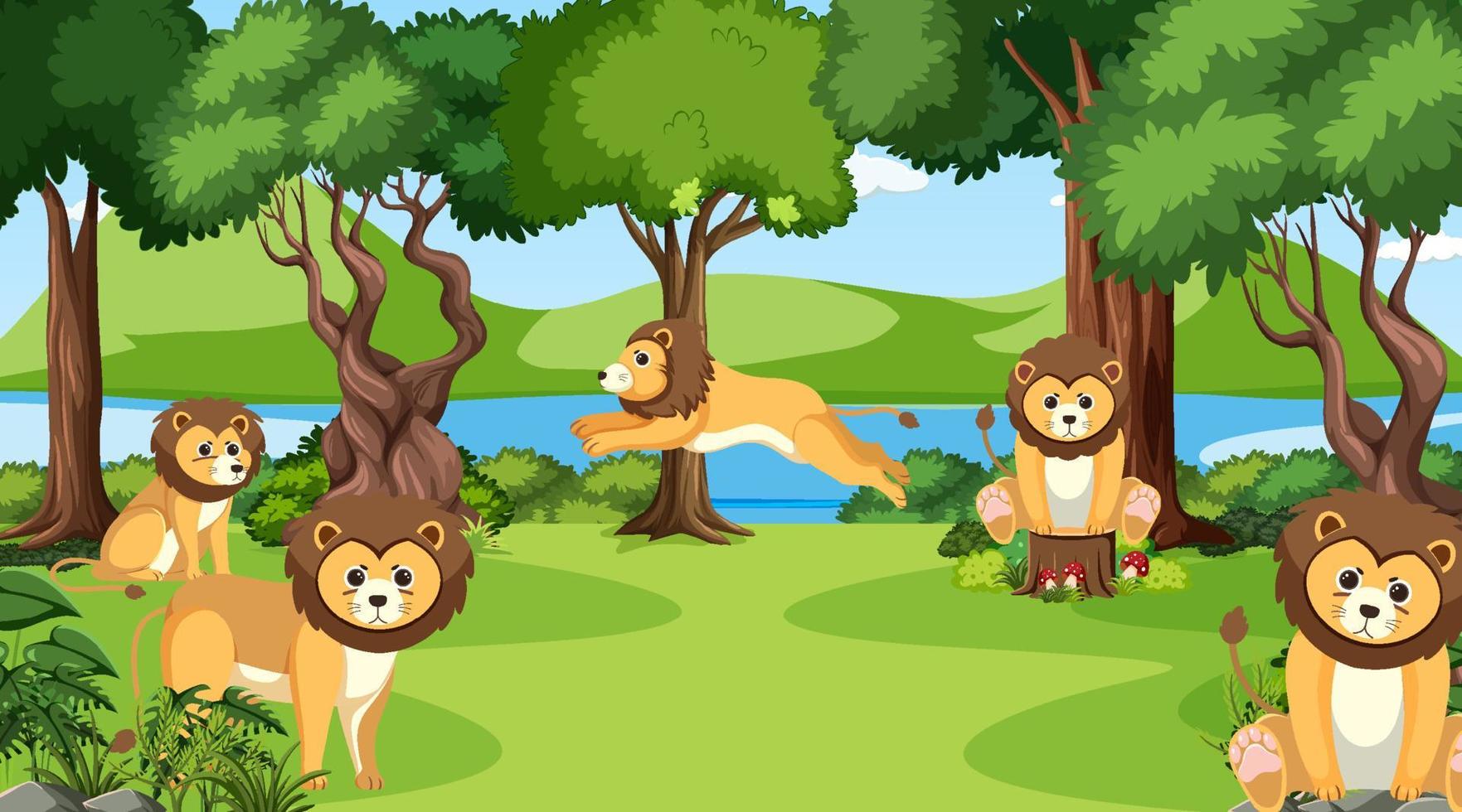 Lions in the jungle scene vector