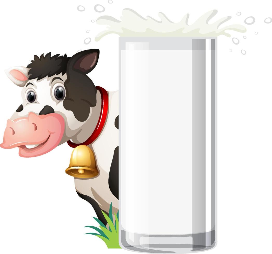 vaca de dibujos animados con un vaso de leche vector