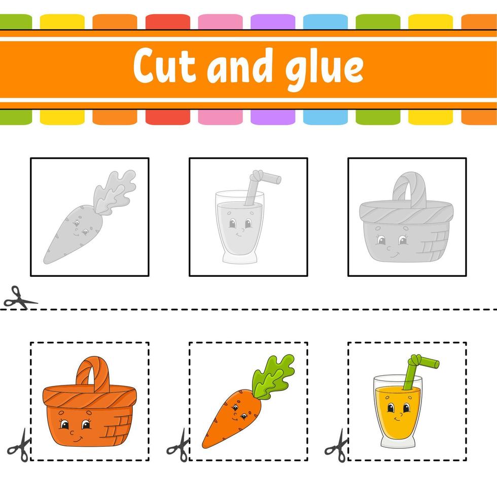 Cut and glue. Game for kids. Education developing worksheet. Color activity page. cartoon character. vector