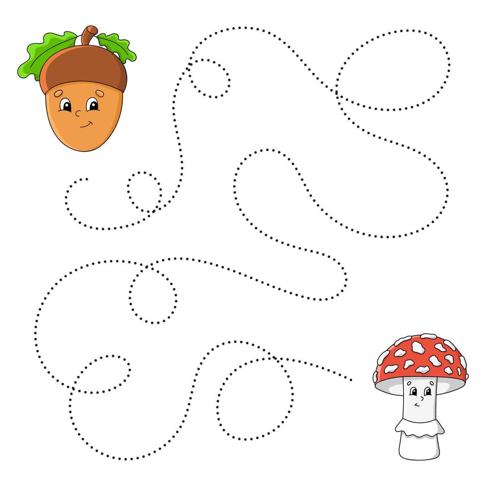 Funny maze. Autumn theme. Game for kids. Education developing worksheet. Activity page. Puzzle for children. cartoon style. Riddle for preschool. Logical conundrum. Color vector illustration.