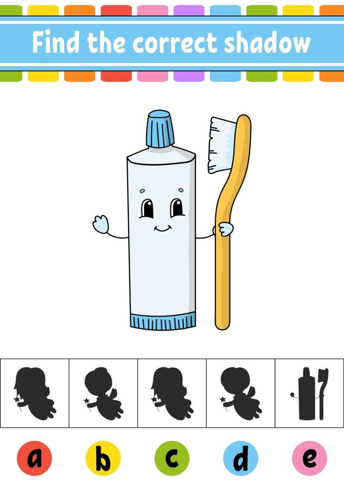 Find the correct shadow. Education developing worksheet. Activity page. Color game for children. Isolated vector illustration. Cartoon character.