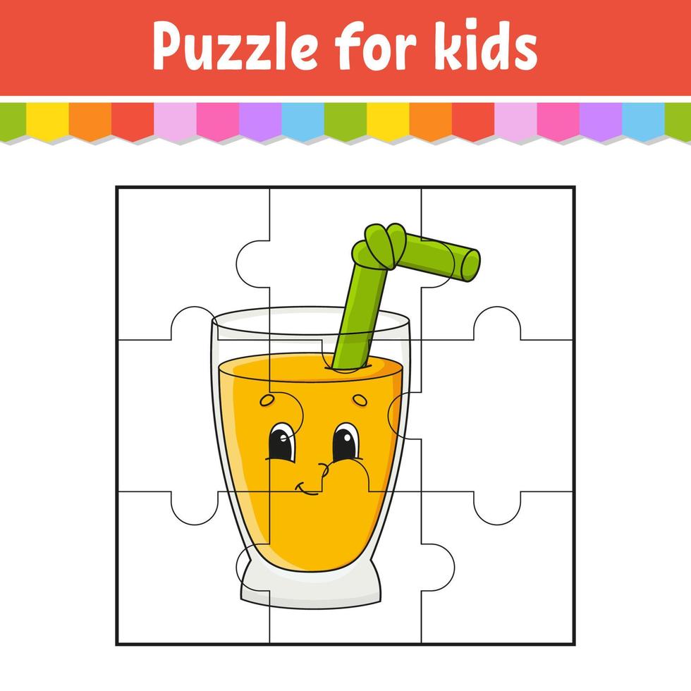 Puzzle game for kids. Jigsaw pieces. Color worksheet. Activity page. Isolated vector illustration. cartoon style.