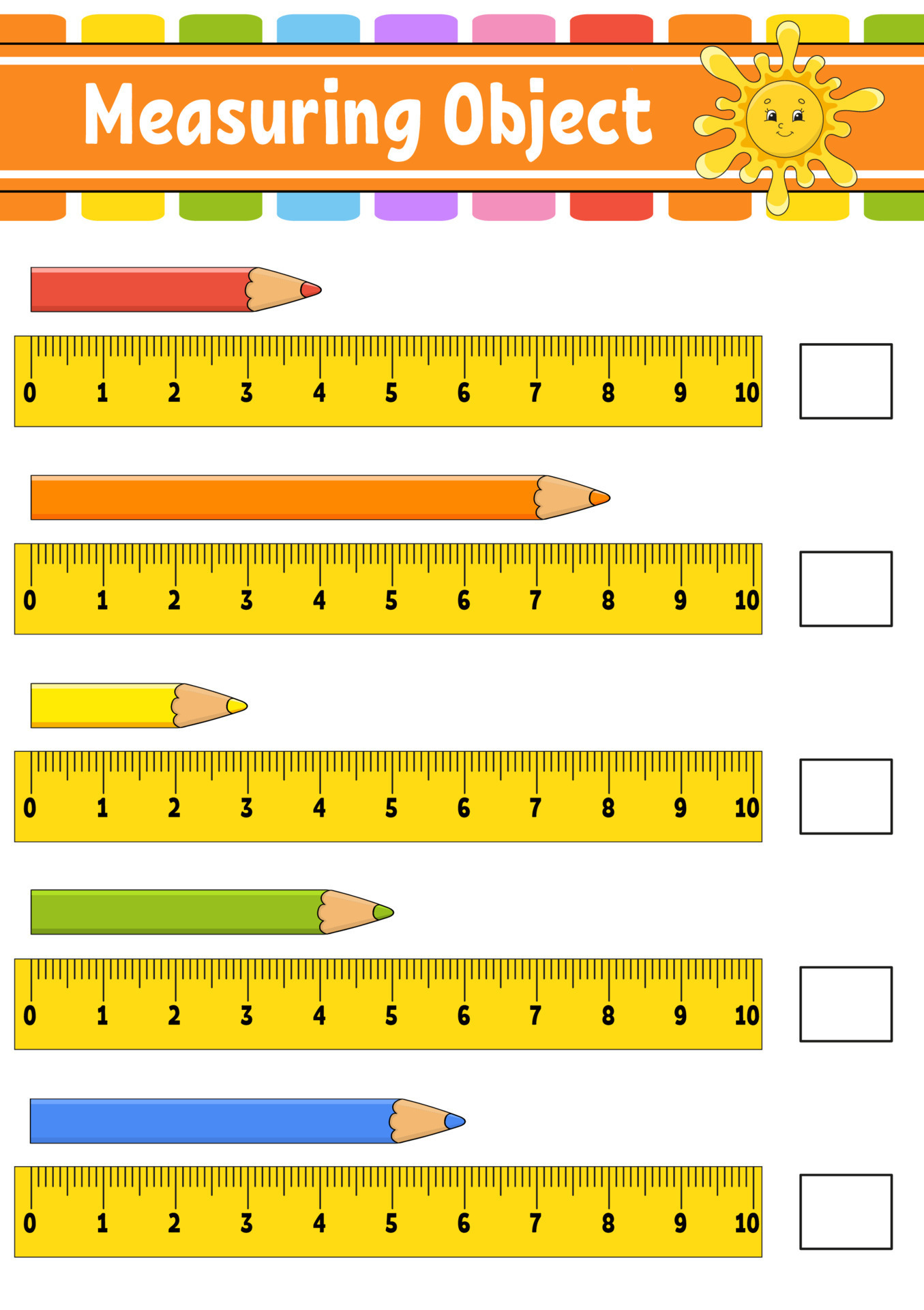 Measuring object with ruler. Education developing worksheet. Game
