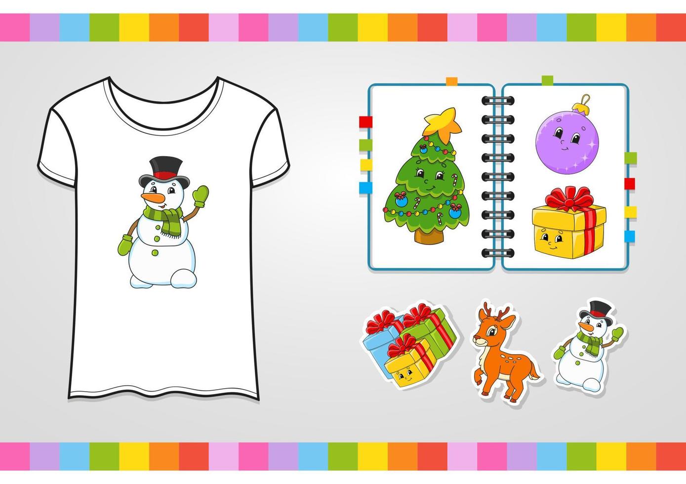 conjunto de pegatinas con lindos personajes de dibujos animados. imágenes prediseñadas de invierno. tema de navidad paquete colorido. ilustración vectorial colección de insignias de parche para niños. para planificador diario, organizador, diario. vector