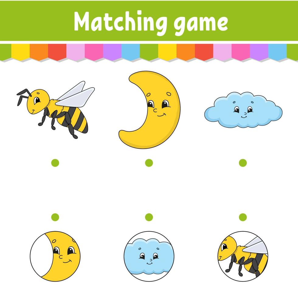 Matching game for kids. Education developing worksheet. Draw a line. Activity page. cartoon character. Vector illustration.