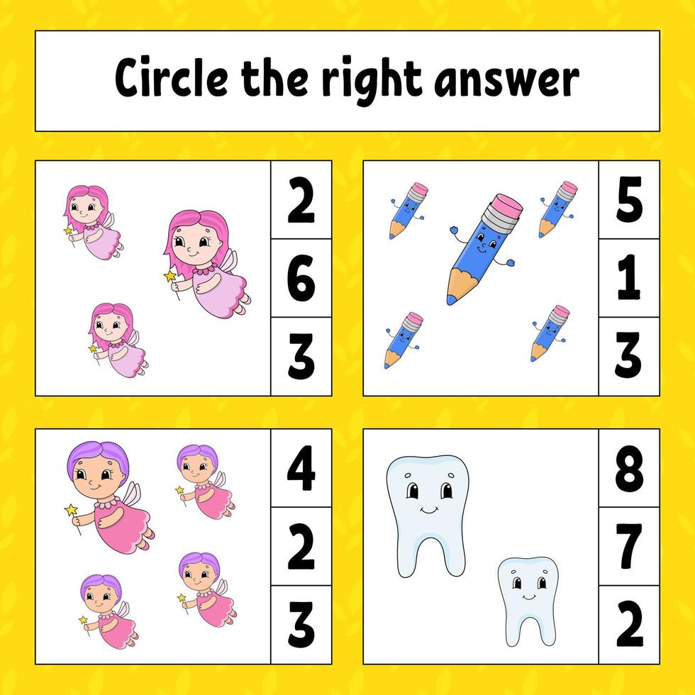 Circle the right answer. Education developing worksheet. Activity page with pictures. Game for children. Color isolated vector illustration. Funny character. Cartoon style.