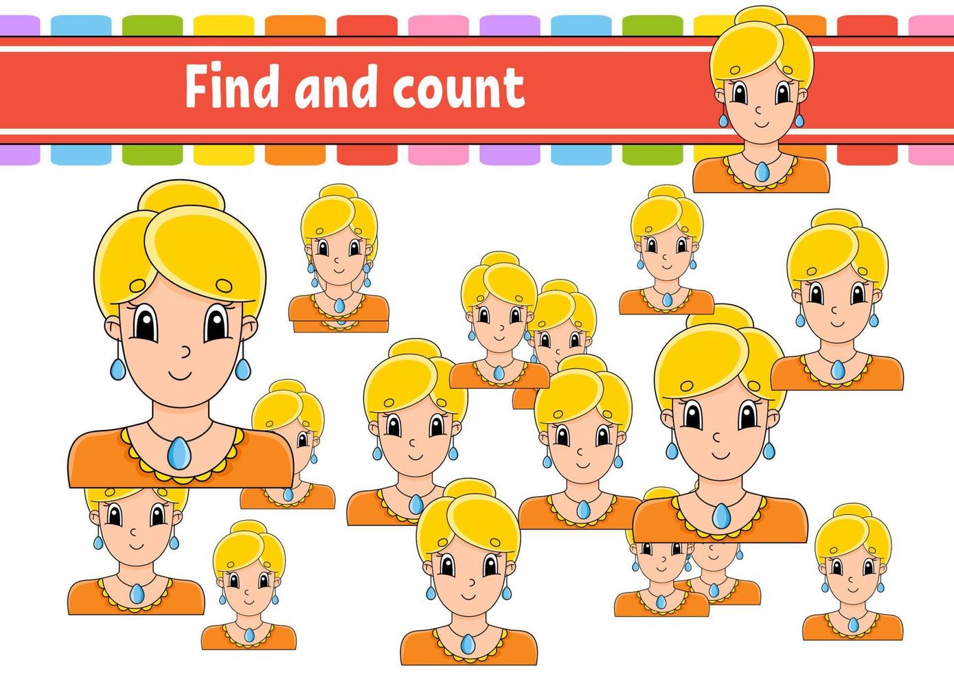 Find and count. Education developing worksheet. Activity page. Puzzle game for children. Logical thinking training. Isolated vector illustration. cartoon character.