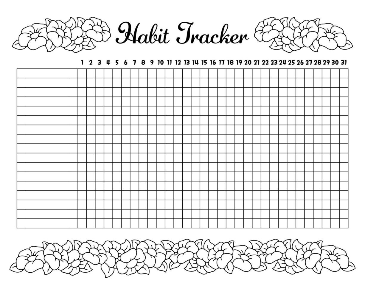 Habit tracker to improve your life. Sheet template for printing. Vector illustration isolated on white background.