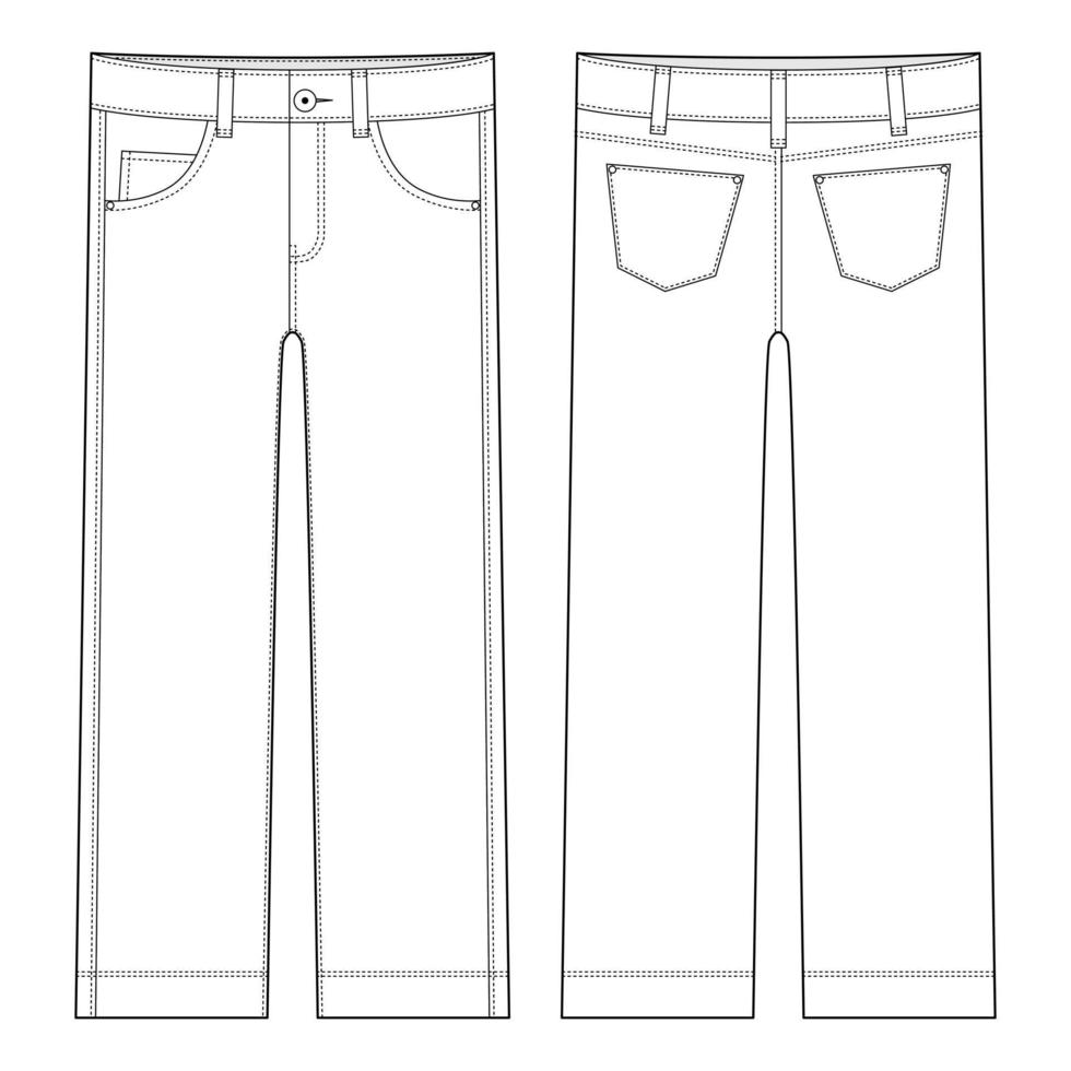 Children's classical jeans technical sketch. Denim casual clothes. vector