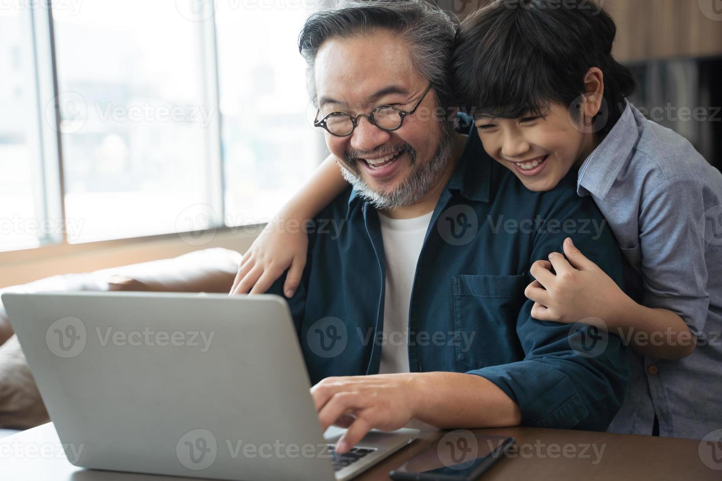 Asian middle aged man Work from home concept photo