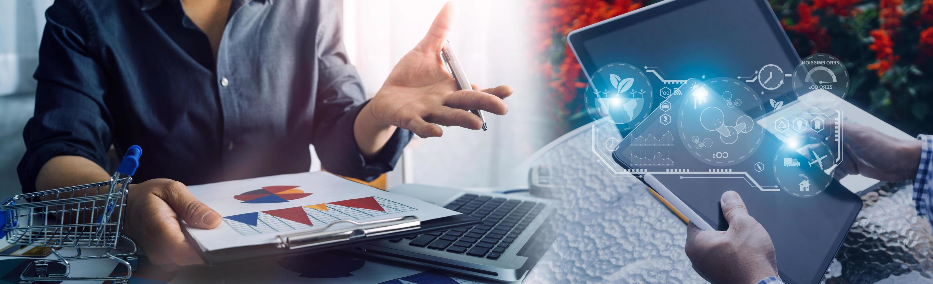 Selective focus. Architect team planning design apply renewable or solar energy on architectural building model with virtual reality technology hologram. Alternative green energy in future concept. photo