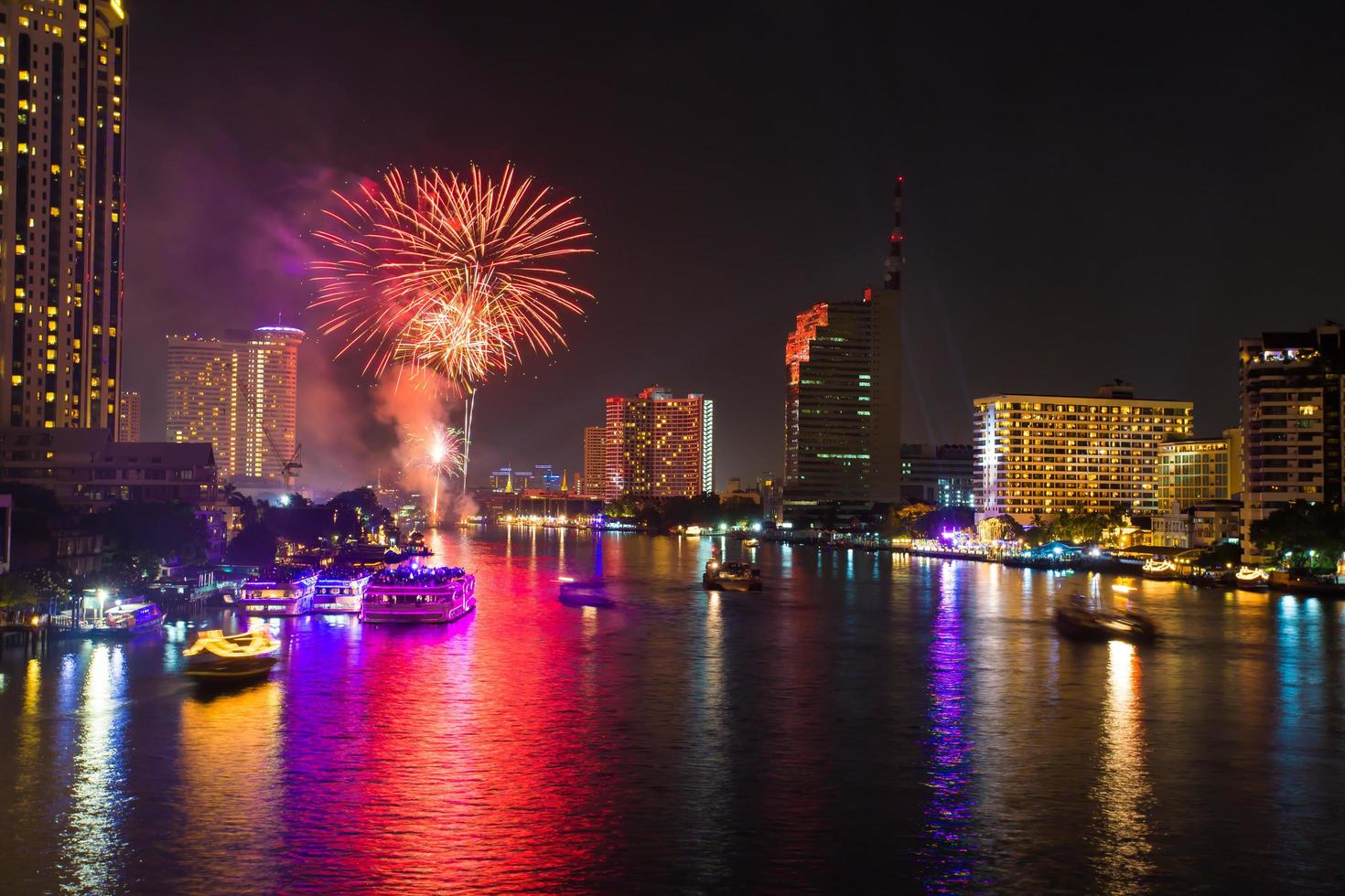 Firework at Chao Phraya River in countdown celebration party 2016 Bangkok Thailand photo