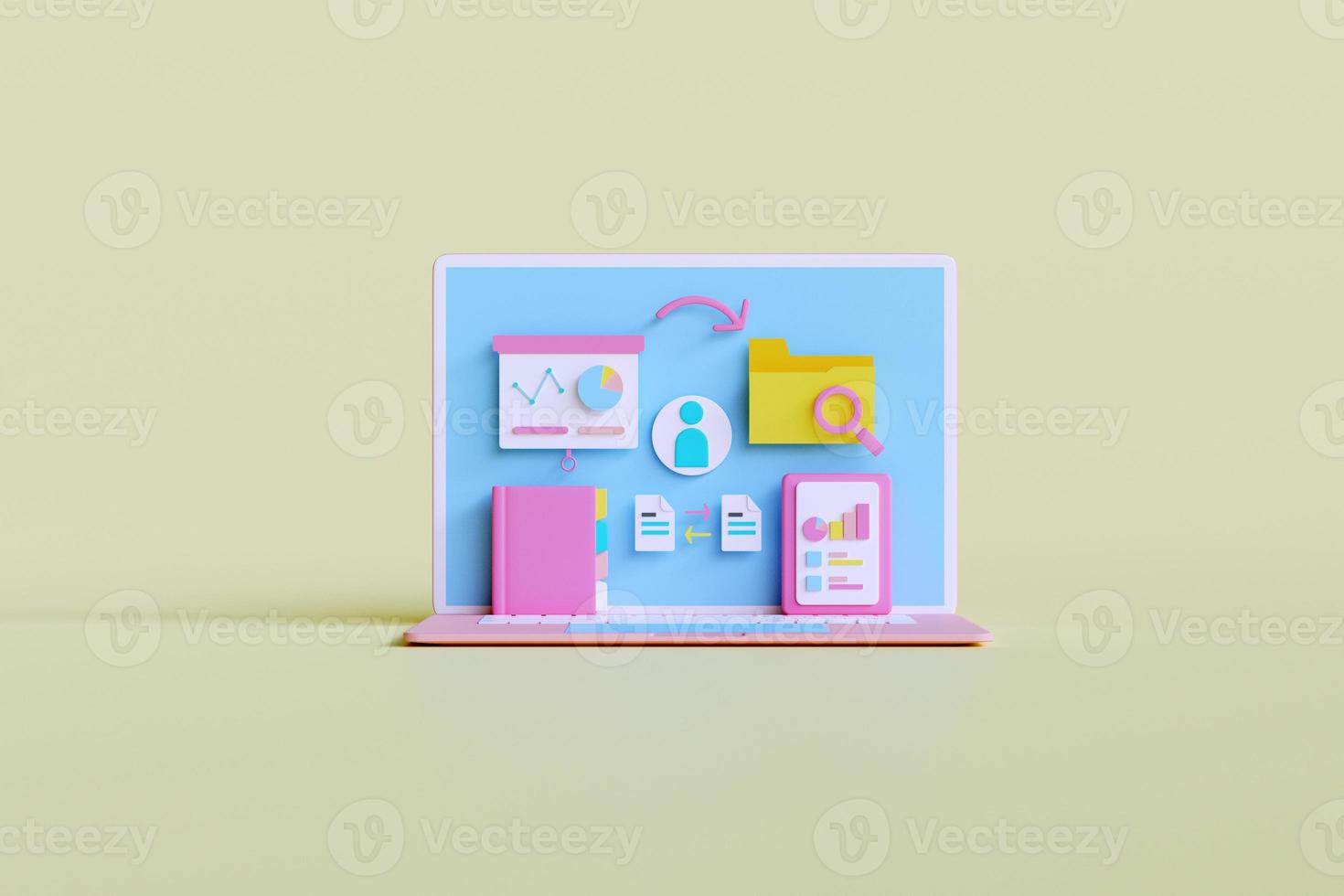 Analytic, Kpi, online data. online documentation database and digital file storage system records keeping, database technology, file access, doc. 3D illustration. photo