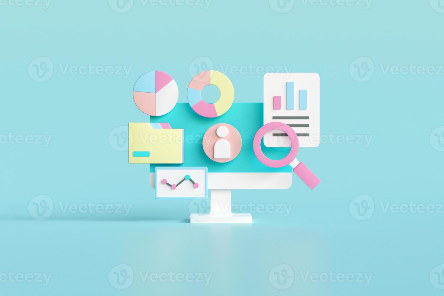 Business analysis, market research, product testing, data analysis. web report dashboard monitor and business finance investment concept. 3D illustration photo