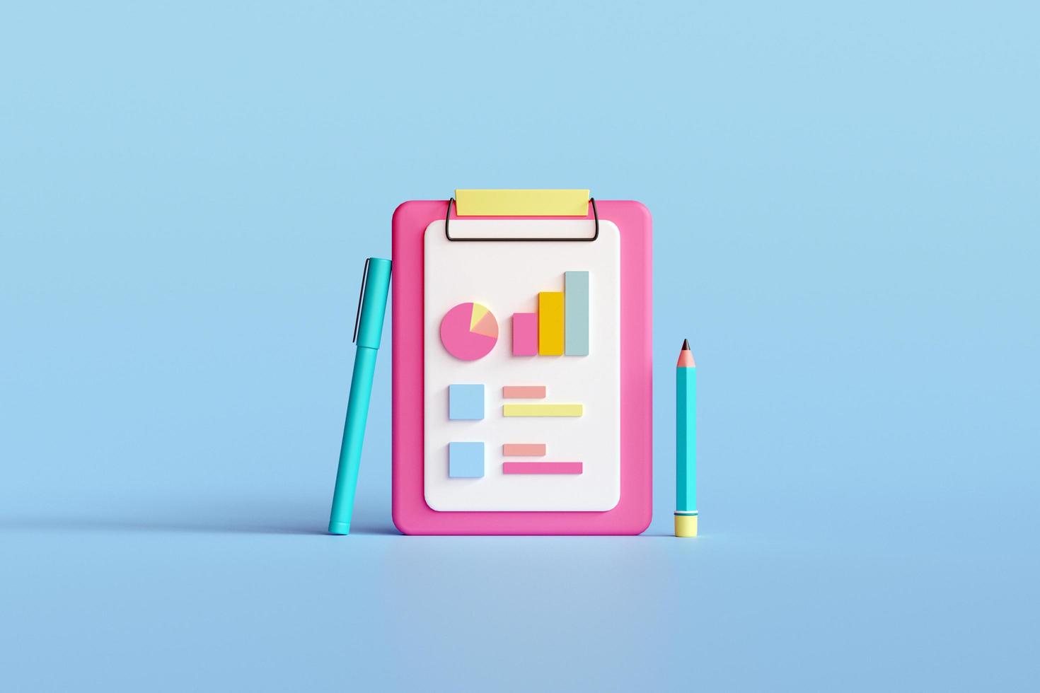 3d clipboard task management todo check list with pencil and pen. Checklist, to do list, questionnaire concept. 3d illustration. photo