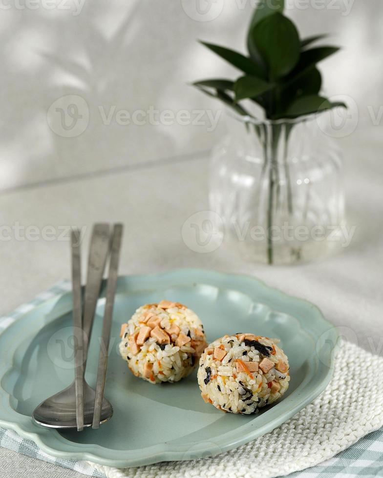 Jumeogbab, Korean Seaweed Rice Ball . Rice Mixed with Vegetable and Salted Nori photo