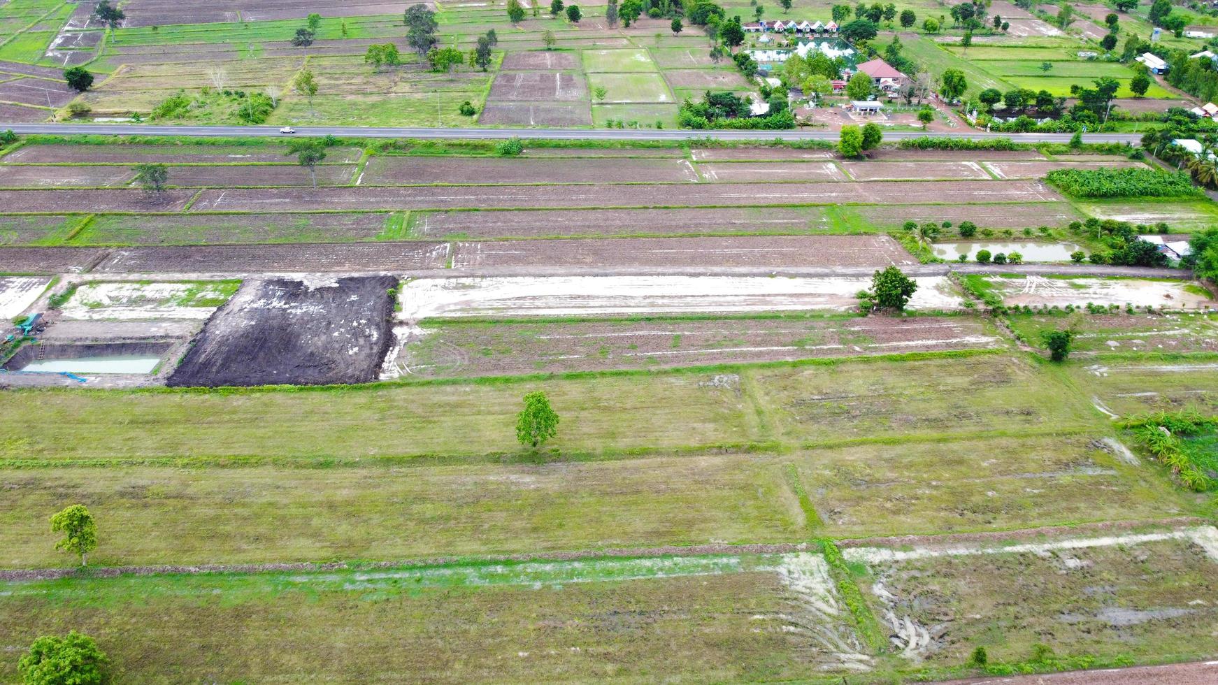 vista aérea de campos verdes y tierras de cultivo en las zonas rurales de tailandia foto