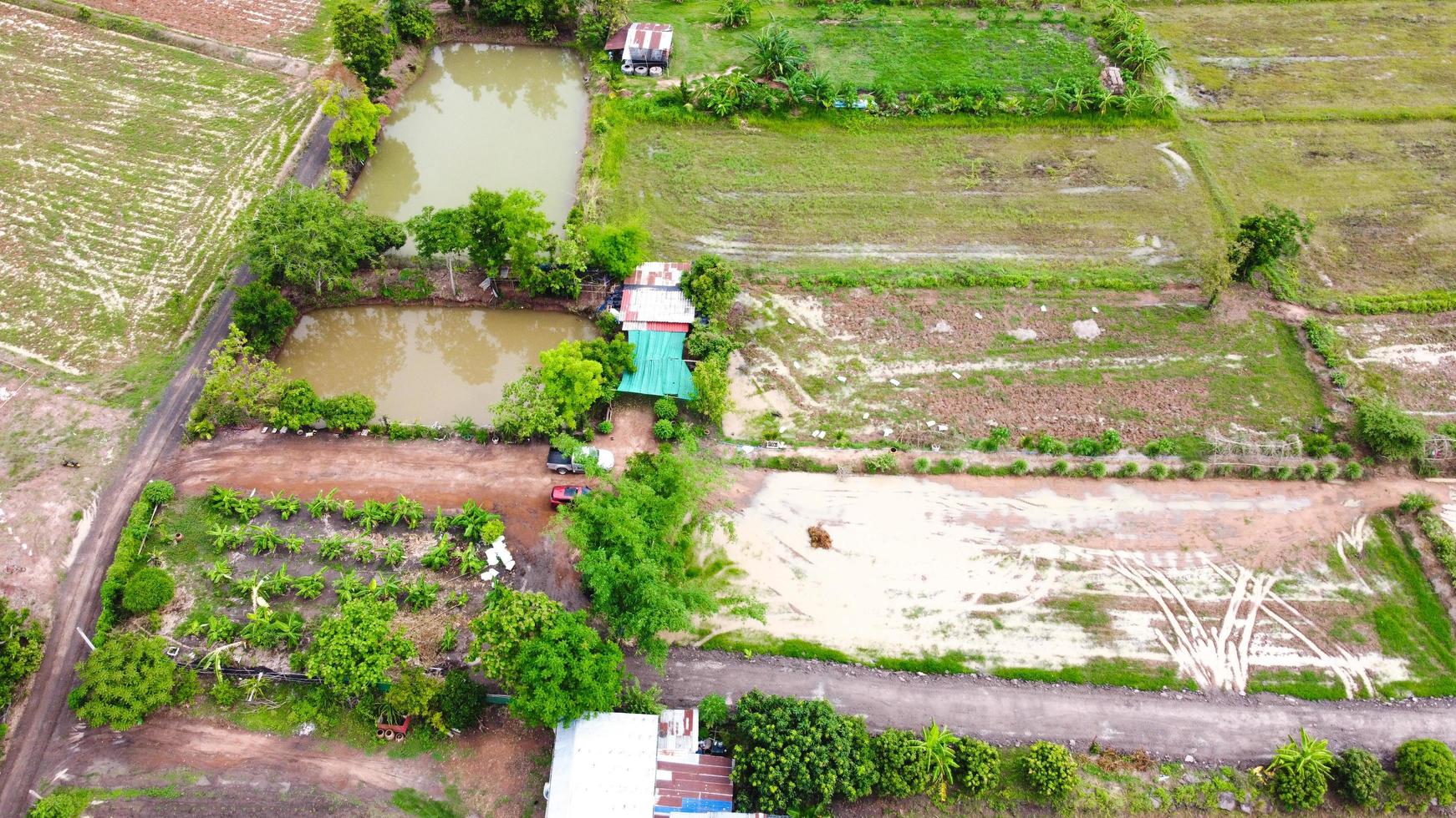 vista aérea de campos verdes y tierras de cultivo en las zonas rurales de tailandia. foto