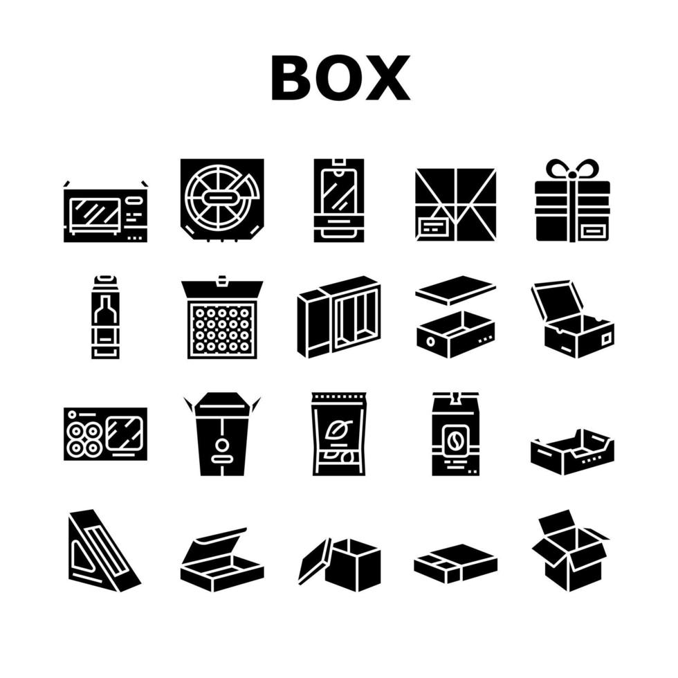 Box Carton Container Collection Icons Set Vector