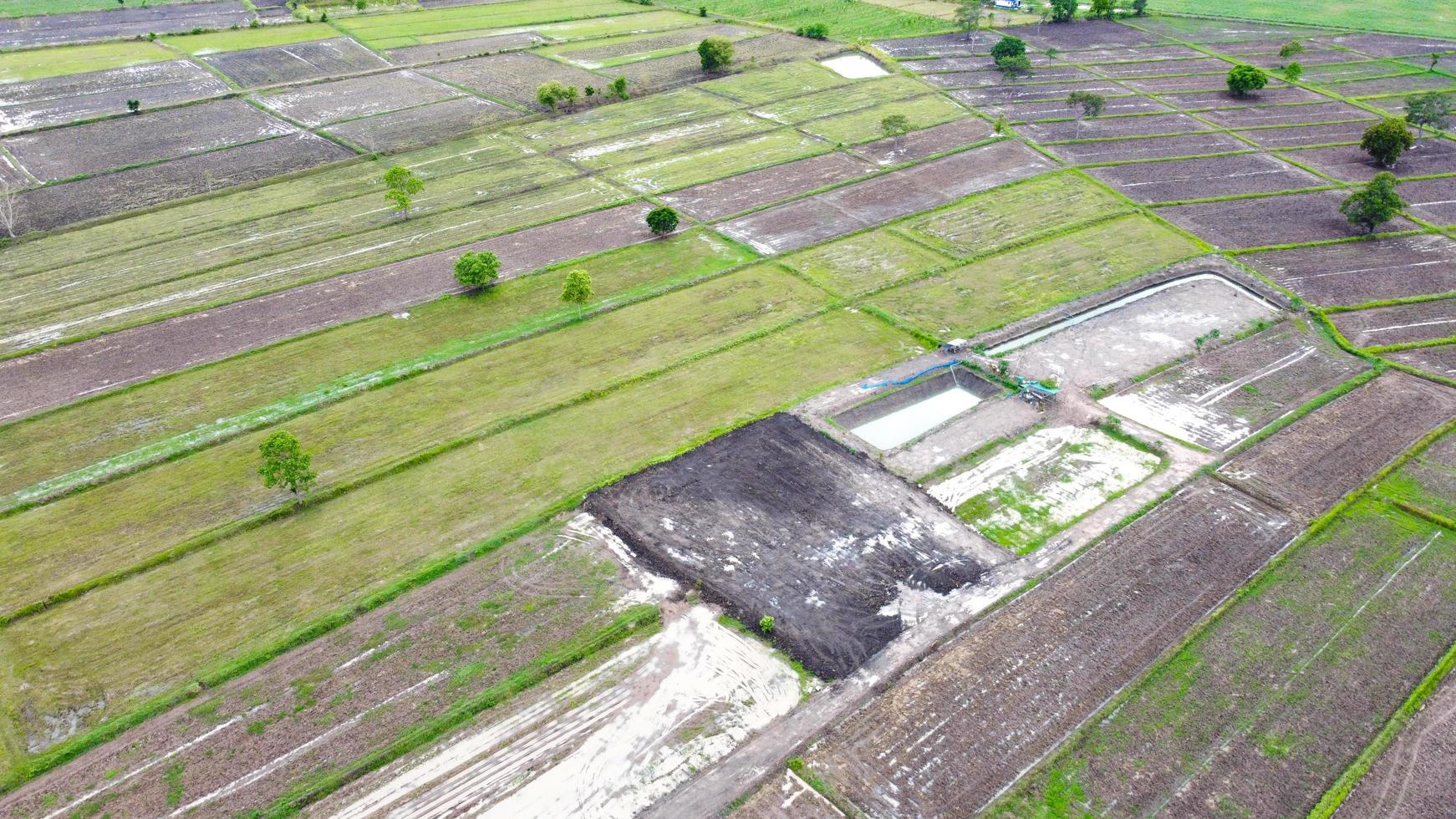 Aerial view of green fields and farmlands in rural Thailand. photo