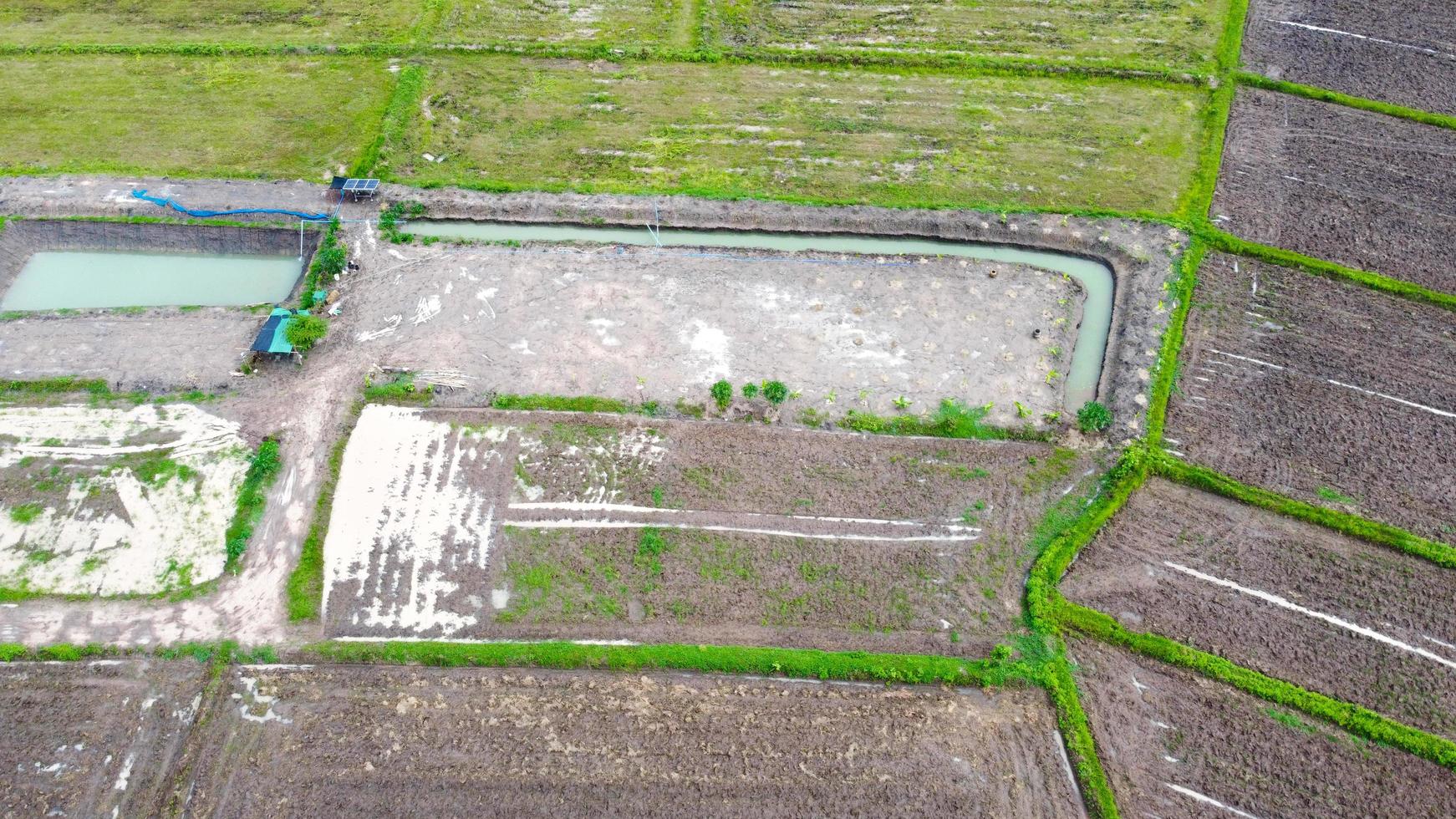 Aerial view of green fields and farmlands in rural Thailand. photo